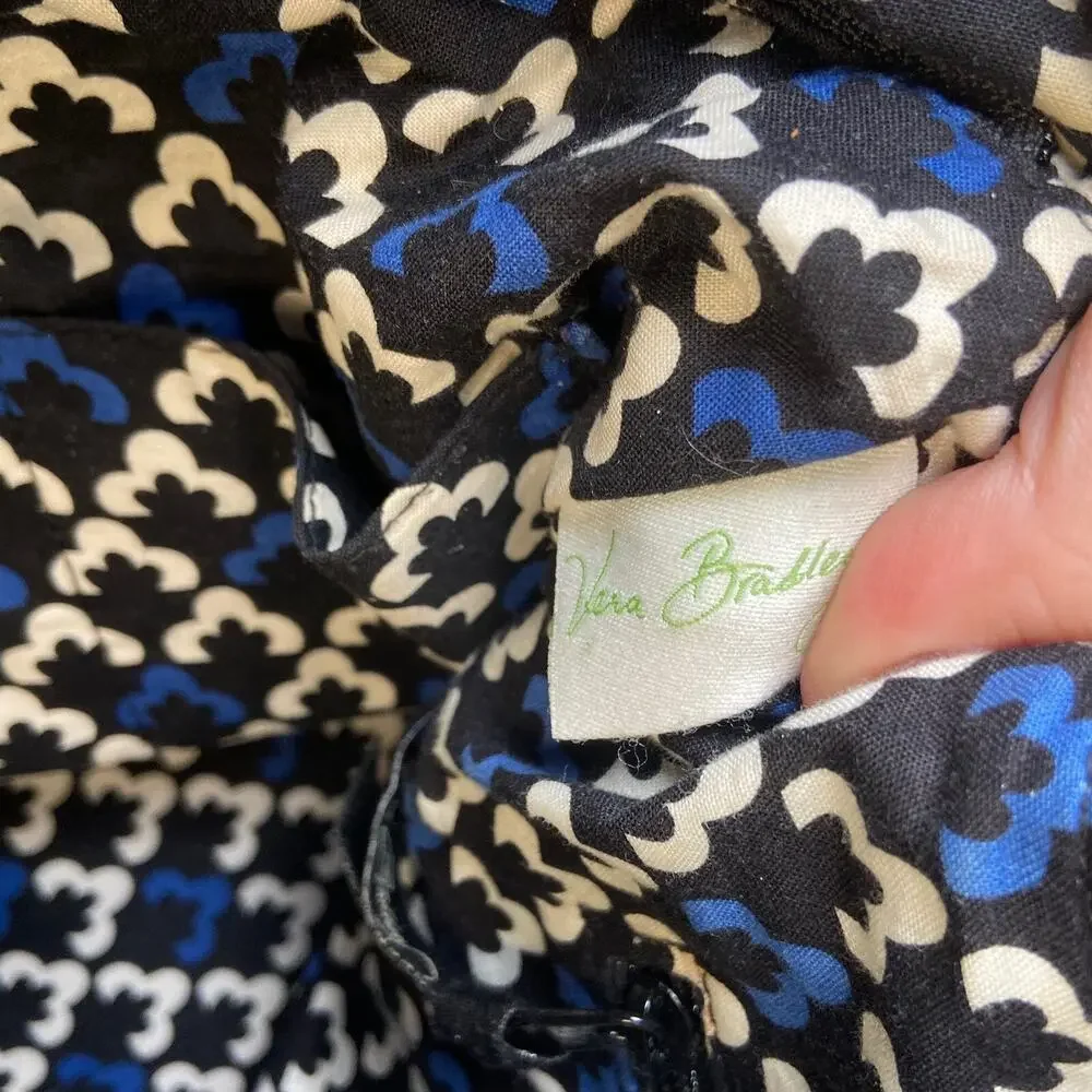 Vera Bradley Canterberry Cobalt Quilted Shoulder Bag Black Blue White EUC